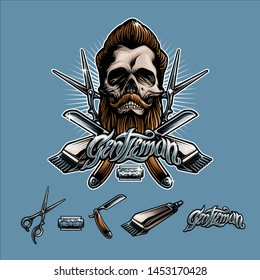 barbershop mascot logo design vector