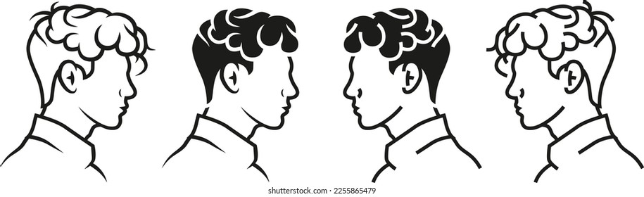 Barbershop minimal logo, Vector icon of man and woman, hair, hairstyle - side - beauty salon for men