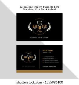 Barbershop Modern Business Card Template With Black & Gold