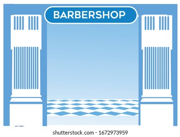 Barbershop Opening, Worker Hanging Signboard on Entrance, Bearded Barbers Hang Lamps on Wall Waiting Clients Stand near Mirror with Tools, Beauty Club for Men Fashion, Cartoon Flat Vector Illustration