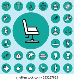 barbershop outline, thin, flat, digital icon set for web and mobile