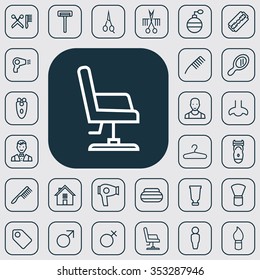 barbershop outline, thin, flat, digital icon set for web and mobile