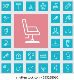 barbershop outline, thin, flat, digital icon set for web and mobile