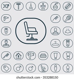 barbershop outline, thin, flat, digital icon set for web and mobile