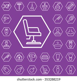 barbershop outline, thin, flat, digital icon set for web and mobile