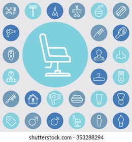 barbershop outline, thin, flat, digital icon set for web and mobile