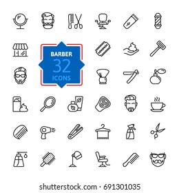 Barbershop - outline web icon set. Thin line icons collection