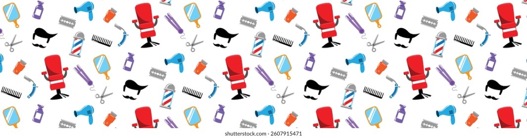 barbershop pattern haircut seamless pattern icon doodle hand darwing background