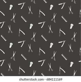 Barbershop pattern shaving razor, brushes and scissors