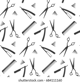 Barbershop pattern with shaving razor and scissors