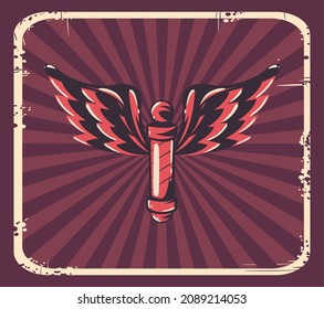 barbershop pole poster with wings