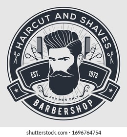 Barbershop poster or banner with Bearded men. Vector illustration