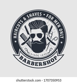 Cartel o cartel de la barbería con hombres con barba. Ilustración del vector