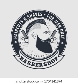 Barbershop poster, banner template with Bearded men. Vector illustration