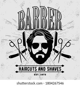 Barbershop poster, banner template with Bearded men. Vector illustration	