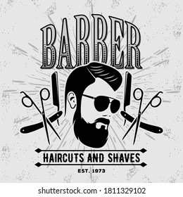 Barbershop poster, banner template with Bearded men. Vector illustration	