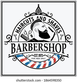 Cartel de la barbería, plantilla de pancartas con hombres con barba. Ilustración del vector