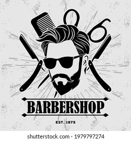 Barbershop poster, banner template with Bearded men. Vector illustration	