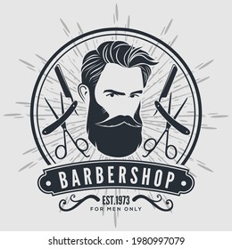 Cartel de la barbería, plantilla de pancartas con hombres con barba. Ilustración del vector