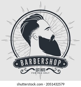 Barbershop poster, banner template with Bearded men. Vector illustration