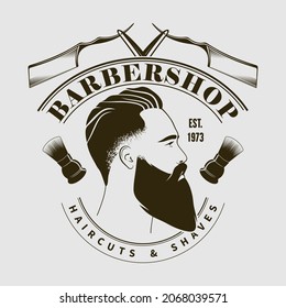 Barbershop poster, banner template with Bearded men. Vector illustration	