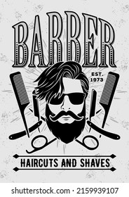 Barbershop poster, banner template with Bearded men. Vector illustration