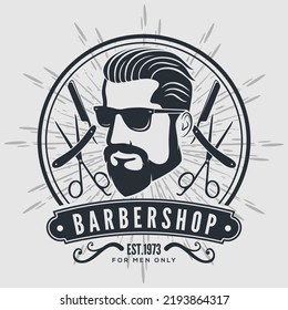 Barbershop poster, banner template with Bearded men. Vector illustration	