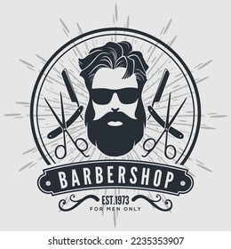 Barbershop poster, banner template with Bearded men. Vector illustration	