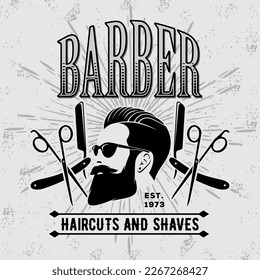 Barbershop poster, banner template with Bearded men. Vector illustration