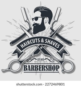 Barbershop poster, banner template with Bearded men. Vector illustration	