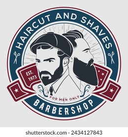 Barbershop poster, banner template with Bearded men. Vector illustration