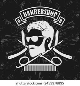 Barbershop poster, banner template with Bearded men. Vector illustration