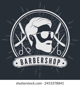 Barbershop poster, banner template with Bearded men. Vector illustration