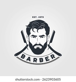 Barbershop poster, banner template with Bearded men. Vector illustration