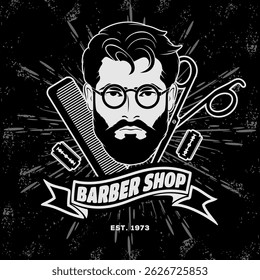 Barbershop poster, banner template with Bearded men. Vector illustration