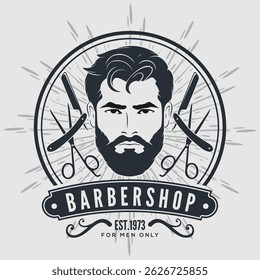 Barbershop poster, banner template with Bearded men. Vector illustration