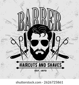 Barbershop poster, banner template with Bearded men. Vector illustration