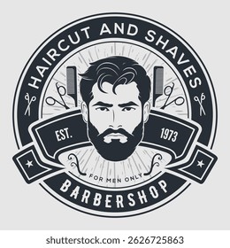 Barbershop poster, banner template with Bearded men. Vector illustration
