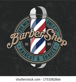 Barbershop Poster, Banner Template Design With Barber Pole. Vector Illustration