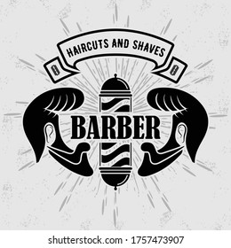 Barbershop poster, banner template design with barber pole. Vector illustration