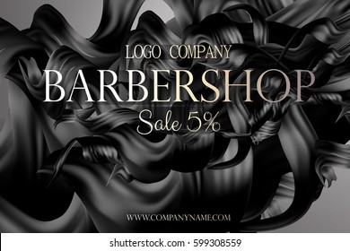 Barbershop poster promo with hair vector 3d illustration. Discount card at the hairdresser