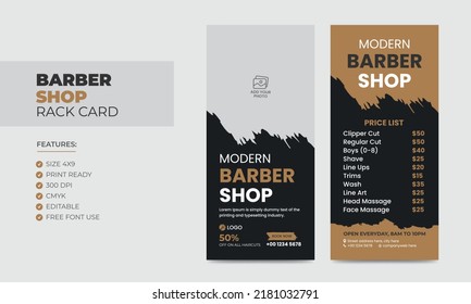 Barbershop Rack Card or Dl Flyer Template Beauty Salon Rack Card Design