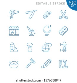 Barbershop related icons. Editable stroke. Thin vector icon set