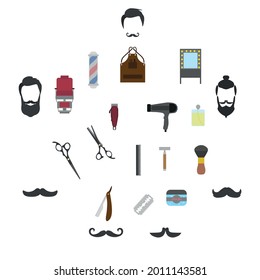 barbershop related icons kit on white background