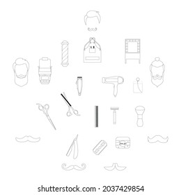 barbershop related icons kit on white background