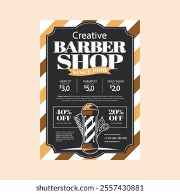 Barbershop retro poster with barber shop flyer poster template design