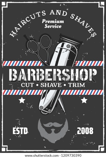 Barbershop Salon Advertisement Retro Poster Grunge Stock Vector Royalty Free