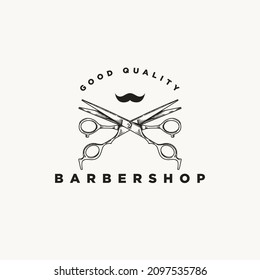 Barbershop salon haircut pole scissors vintage logo design inspiration