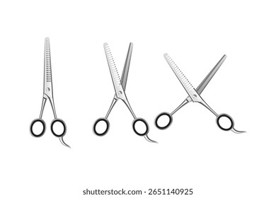 Barbershop scissors set displayed vertically. Ideal for grooming, salon branding, or hair styling content.