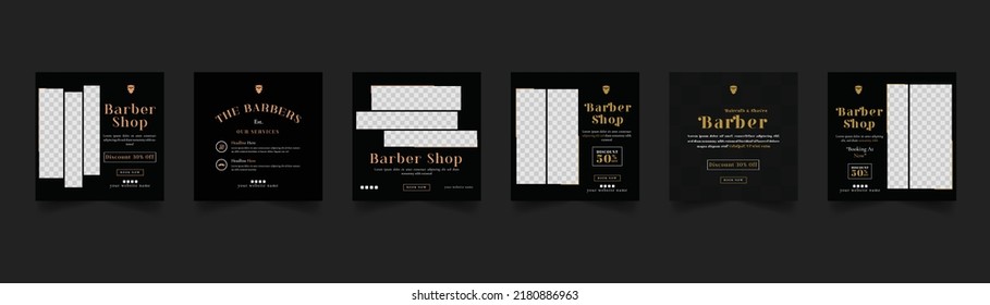 barbershop scissors social media post, banner set, classic vintage barber shop advertisement concept, hairdresser salon marketing square ad, abstract print, isolated on background 